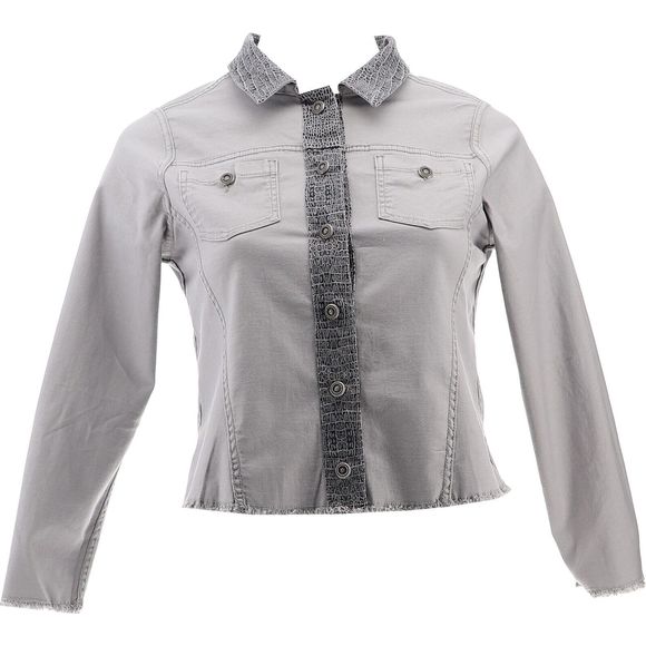 DG2 Diane Gilman Reversible Twill Jean Jacket Gray Croco 7529882 - Picture 9 of 9